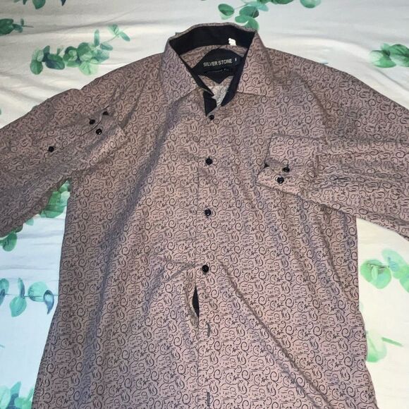 Silver Stone Modern Fit Men's Dress Shirt Medium Pink & Black Button-Up Collared - Picture 1 of 9